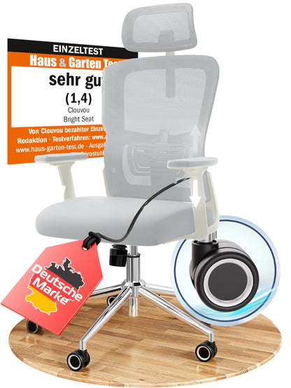 CLOUVOU CleverSeat Ergonomischer Bürostuhl – Verstellbarer Schreibtischstuhl mit 4D Armlehnen, Kopfstütze & Lendenstütze, Drehstuhl bis 150 kg