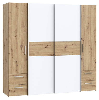 Forte Kalixtus Kleiderschrank mit Schwebetüren – Moderner 4-türiger Kleiderschrank aus Holzwerkstoff mit Kleiderstange & Einlegeböden