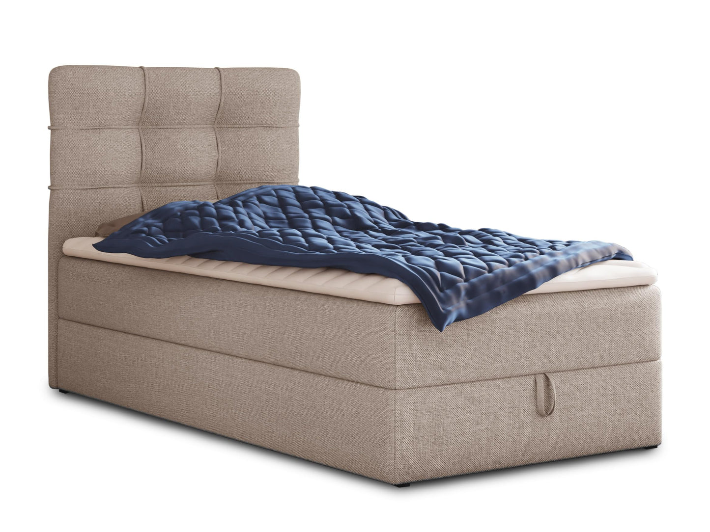Sofnet Best Mini Boxspringbett mit Bettkasten und Topper – Gepolstertes Bett mit Bonellmatratze, Stauraumbett für Schlafzimmer
