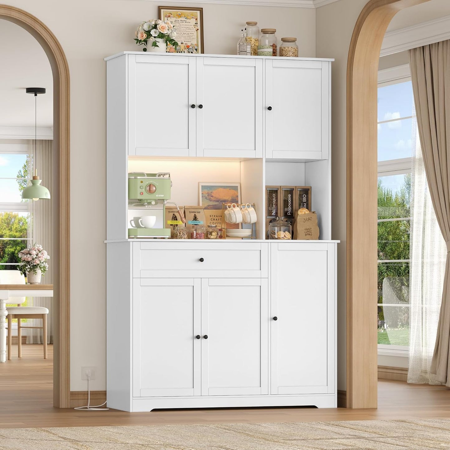 FirFurd Küchenschrank 180 cm mit LED, Steckdose & Weinregal, 100x39x180 cm