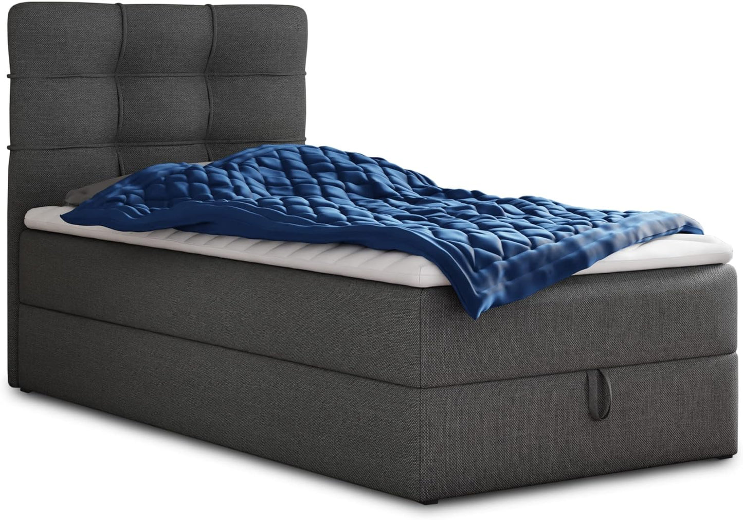 Sofnet Best Mini Boxspringbett mit Bettkasten und Topper – Gepolstertes Bett mit Bonellmatratze, Stauraumbett für Schlafzimmer