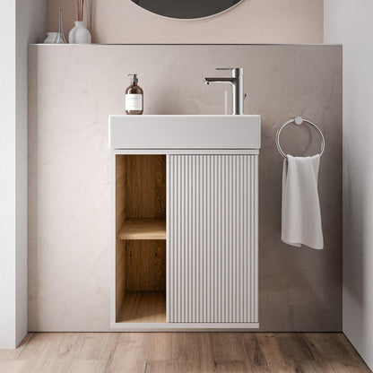BERNSTEIN Beldivo Badmöbel Set mit Waschbecken – Wandhängender Waschtischunterschrank mit Keramikbecken, Push-Open & Soft-Close, MDF