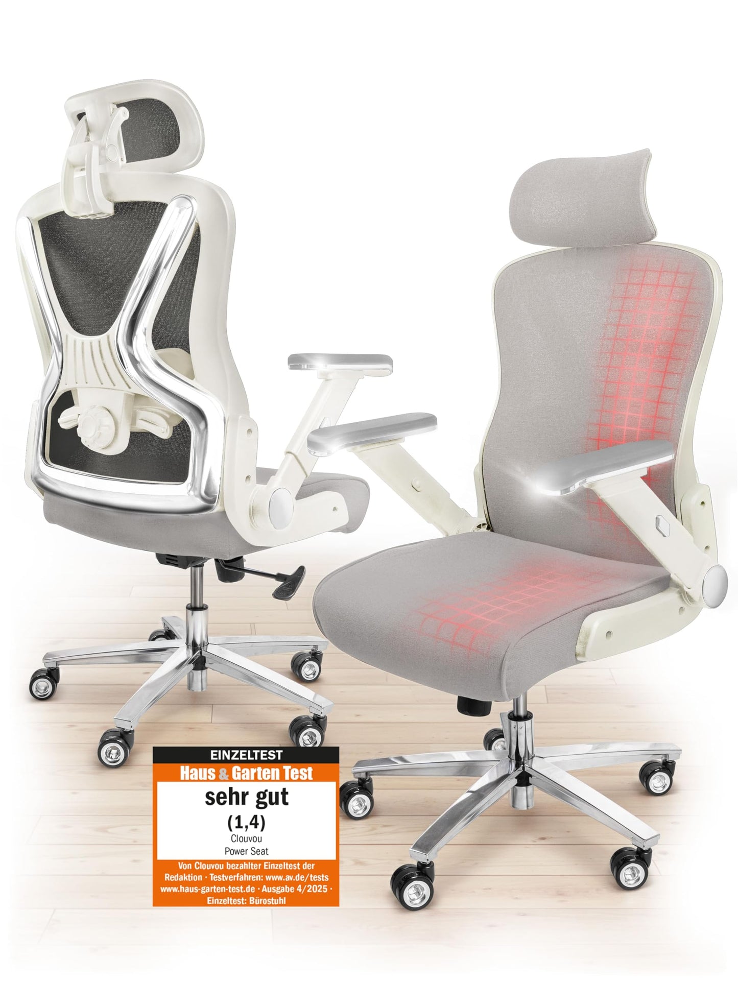 CLOUVOU CleverSeat Ergonomischer Bürostuhl – Verstellbarer Schreibtischstuhl mit 4D Armlehnen, Kopfstütze & Lendenstütze, Drehstuhl bis 150 kg