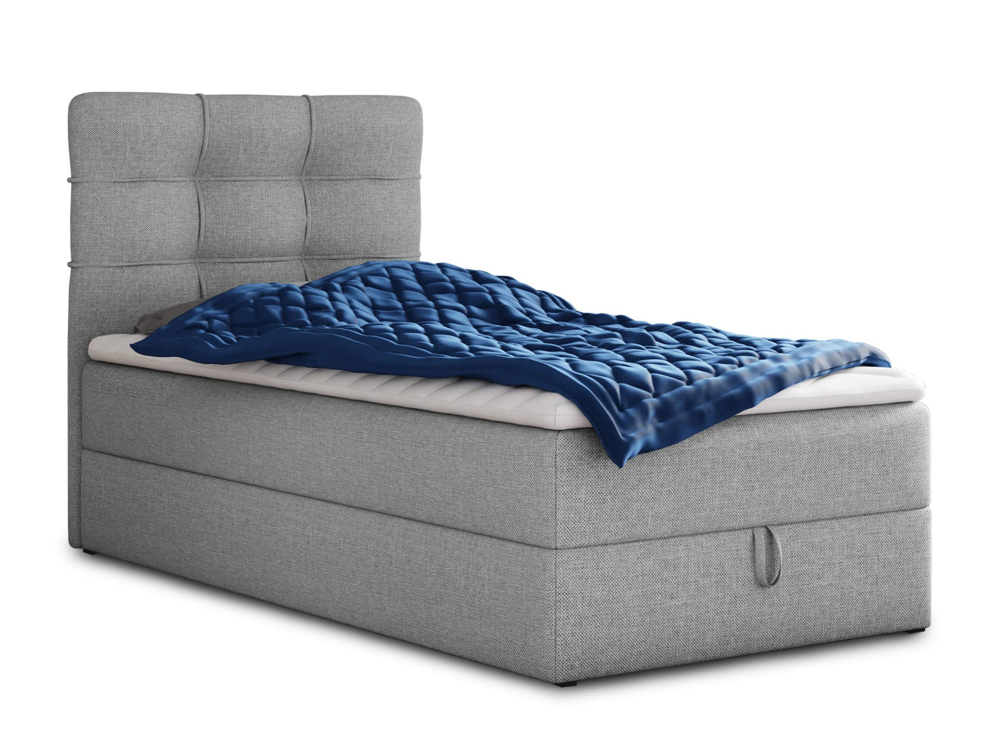 Sofnet Best Mini Boxspringbett mit Bettkasten und Topper – Gepolstertes Bett mit Bonellmatratze, Stauraumbett für Schlafzimmer
