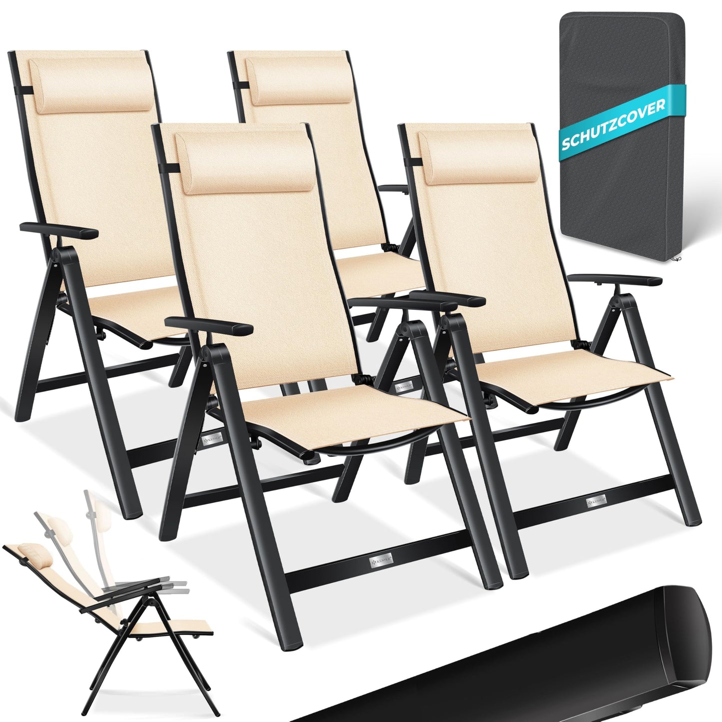KESSER Gartenstuhl Hochlehner Set – Klappbarer Aluminium Gartenstuhl mit Armlehnen, 7-fach verstellbar, wetterfest & atmungsaktiv
