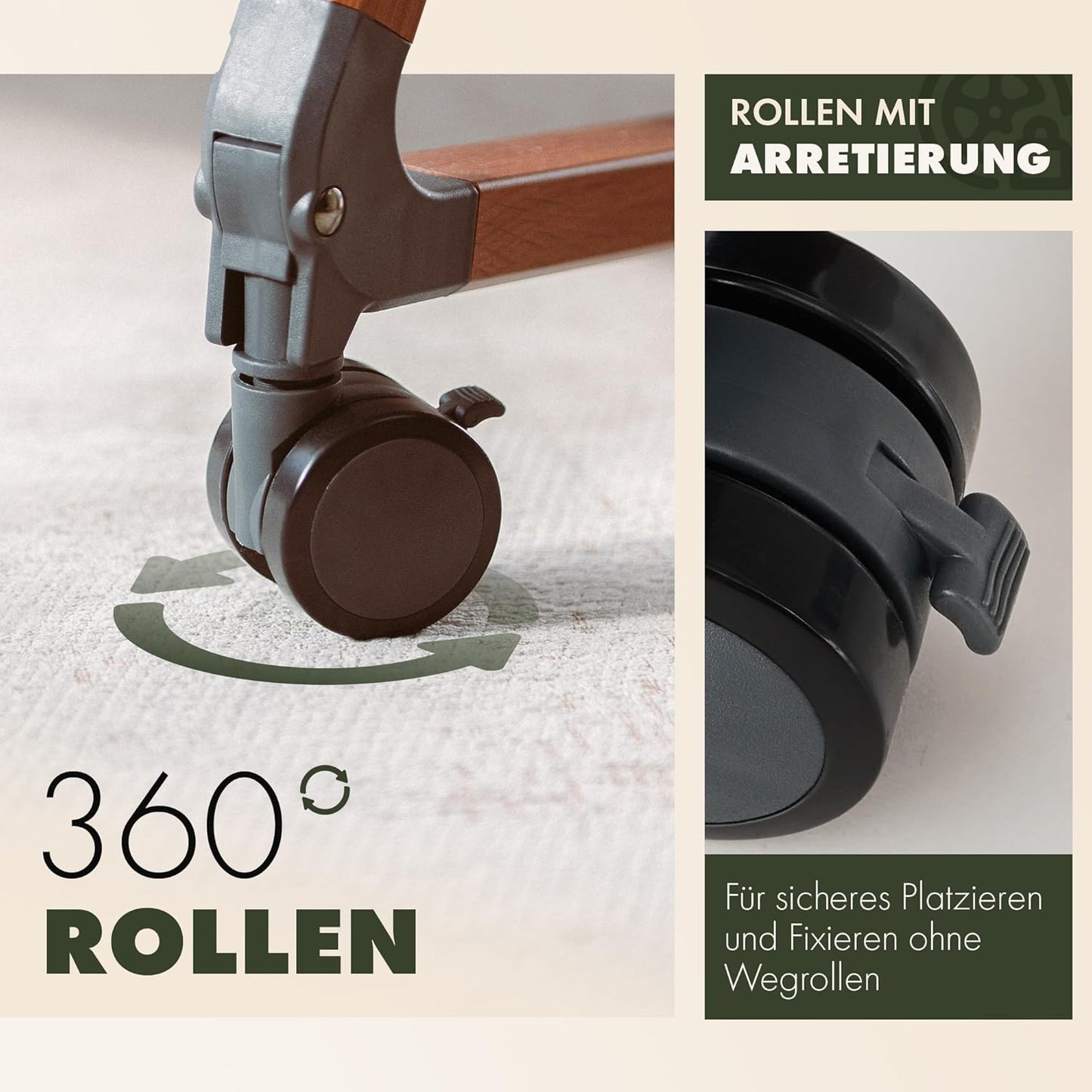 KUNU Babybett Beistellbett 3in1 mit Rollen Beige höhenverstellbar