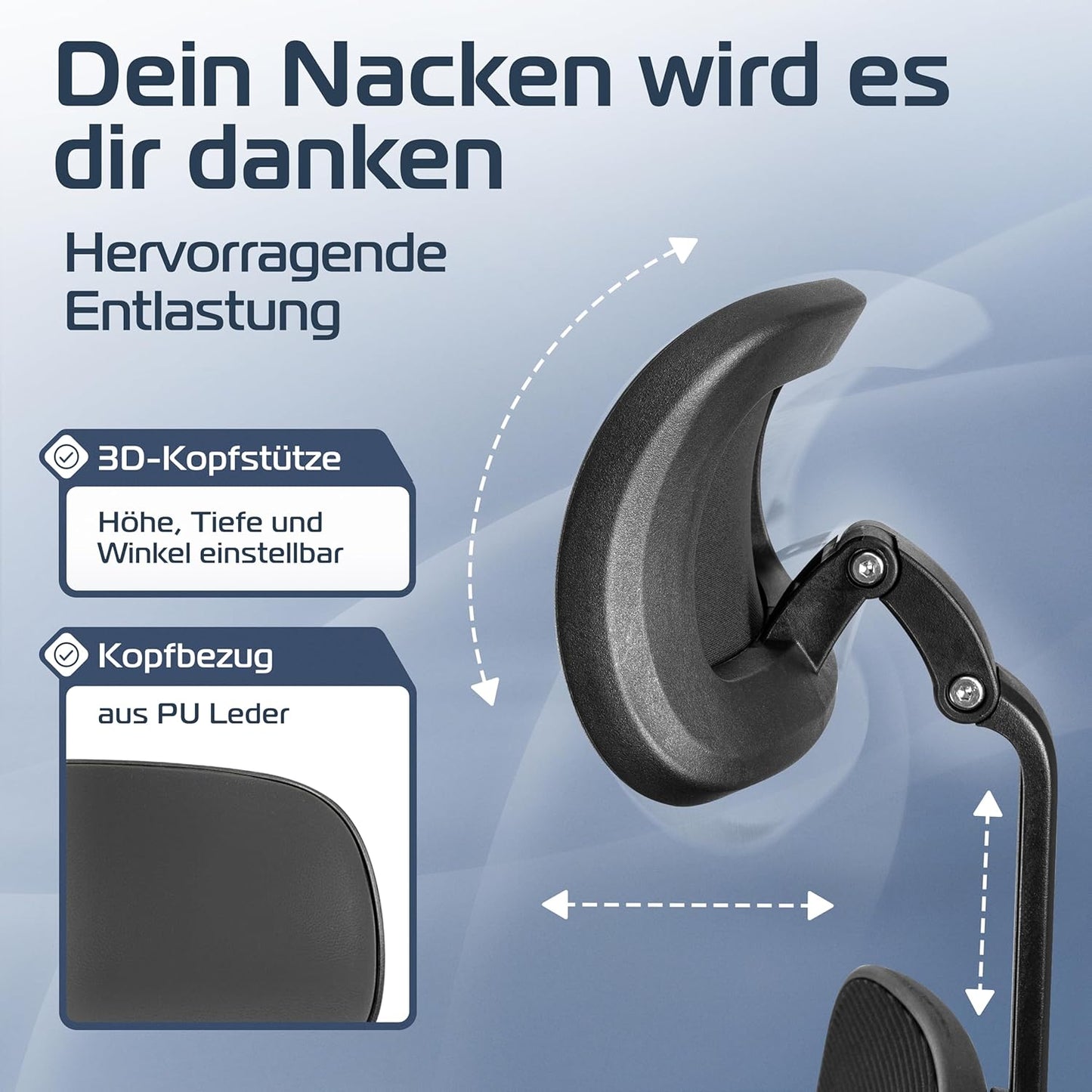CLOUVOU CleverSeat Ergonomischer Bürostuhl – Verstellbarer Schreibtischstuhl mit 4D Armlehnen, Kopfstütze & Lendenstütze, Drehstuhl bis 150 kg