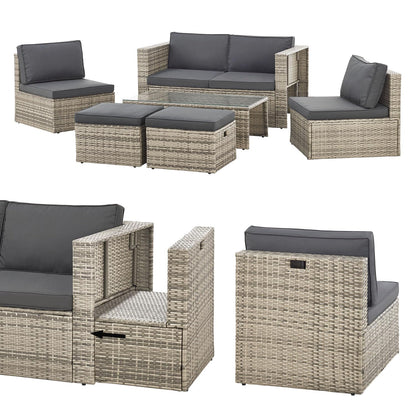 Juskys Polyrattan Gartenmöbel Set Salou mit Abdeckung, Outdoor Lounge für 6 Personen, wetterfest