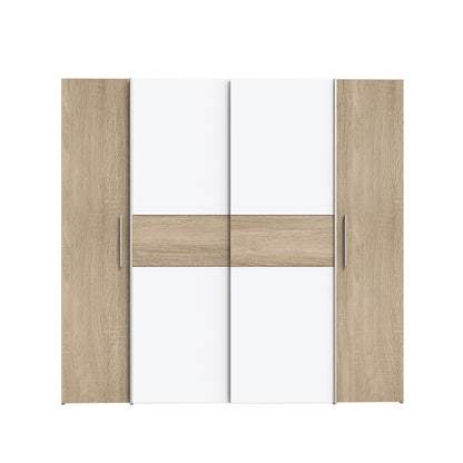 Forte Kalixtus Kleiderschrank mit Schwebetüren – Moderner 4-türiger Kleiderschrank aus Holzwerkstoff mit Kleiderstange & Einlegeböden