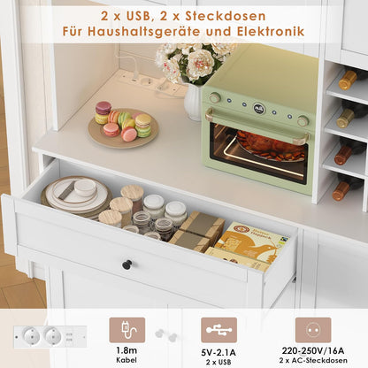 FirFurd Küchenschrank 180 cm mit LED, Steckdose & Weinregal, 100x39x180 cm