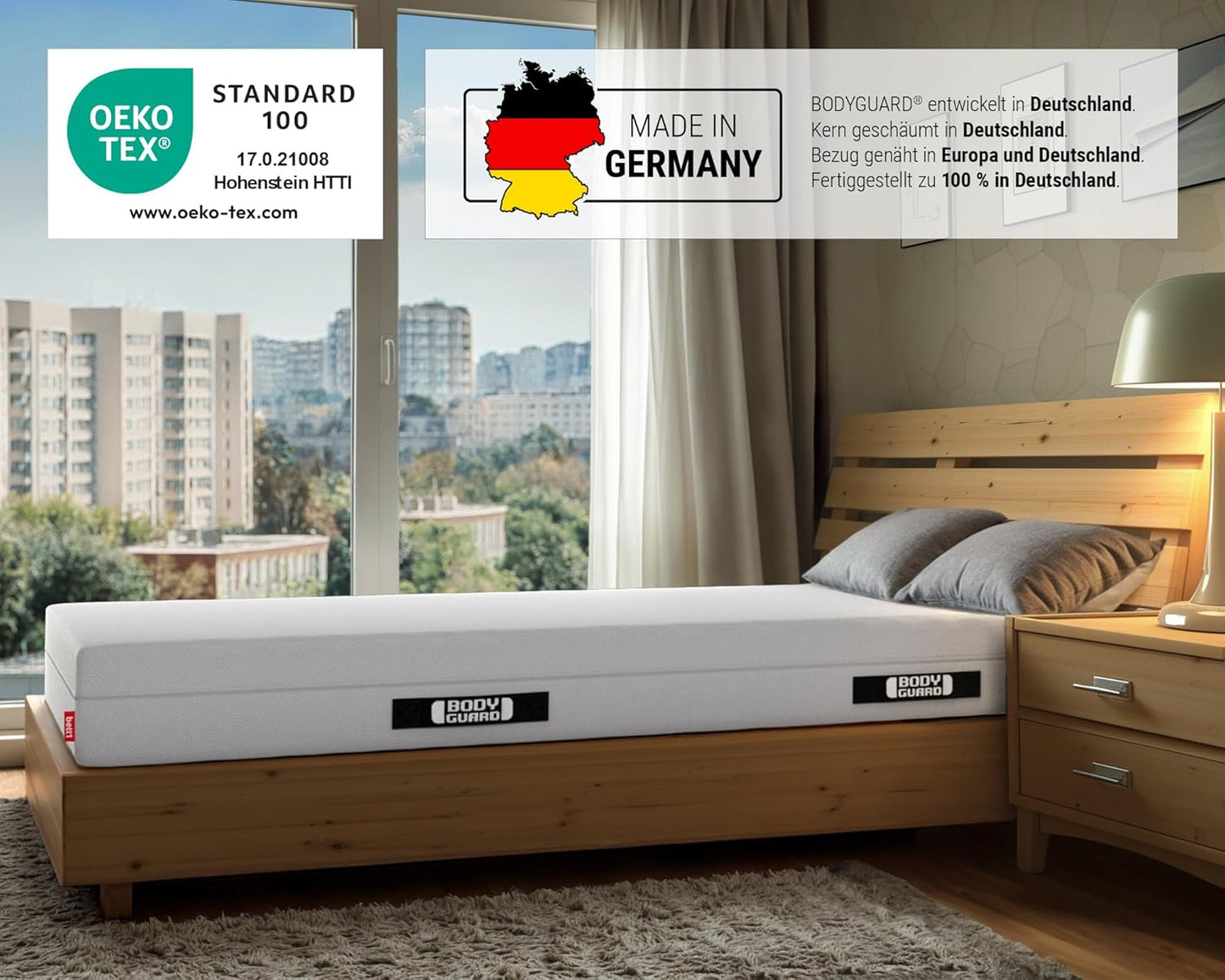 bett1 Bodyguard Anti-Kartell Matratze aus QXSchaum, 2 Härtegrade, Oeko-TEX 100, waschbarer Bezug