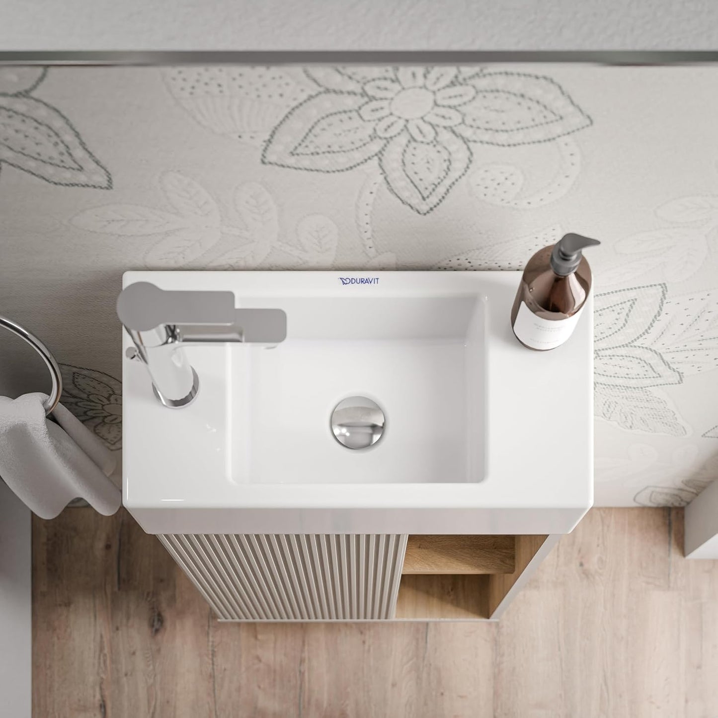 BERNSTEIN Beldivo Badmöbel Set mit Waschbecken – Wandhängender Waschtischunterschrank mit Keramikbecken, Push-Open & Soft-Close, MDF