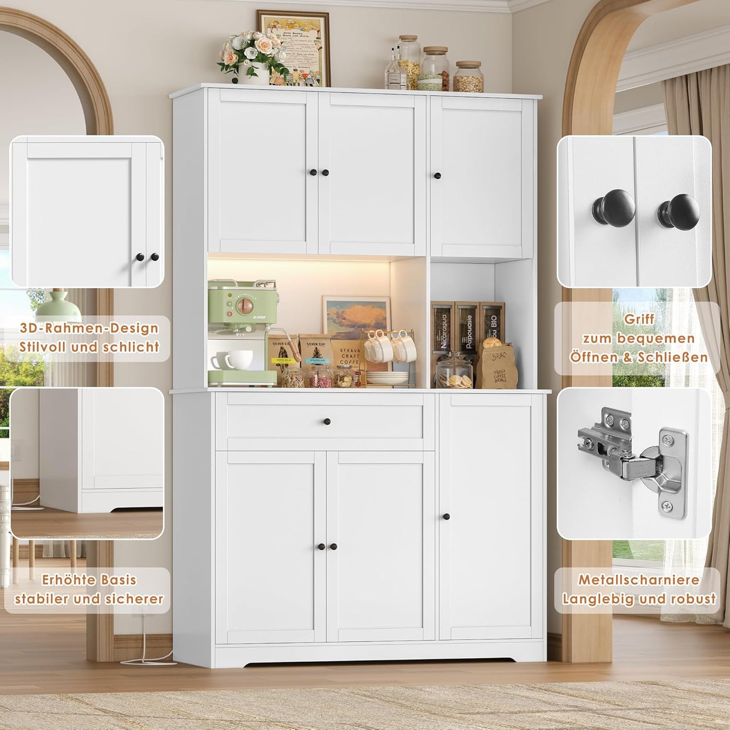 FirFurd Küchenschrank 180 cm mit LED, Steckdose & Weinregal, 100x39x180 cm