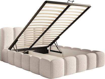 Selsey Polsterbett Cloudy II mit Bettkasten und Lattenrost – Metallrahmen, Bouclé Stoff, Modernes Schlafzimmerbett