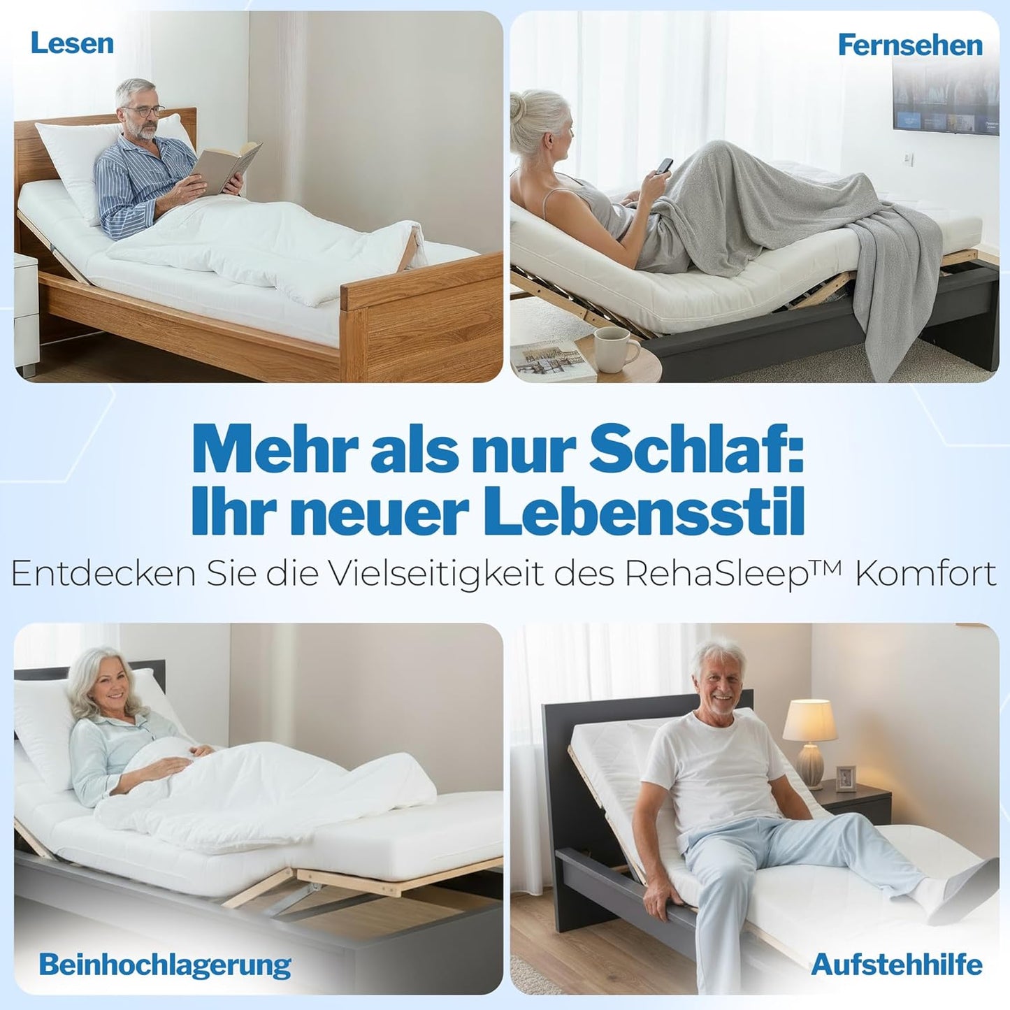 RehaSleep Komfort Lattenrost elektrisch verstellbar – Birkenholz, ergonomisch, 28 Leisten, Schlafsystem für optimalen Liegekomfort