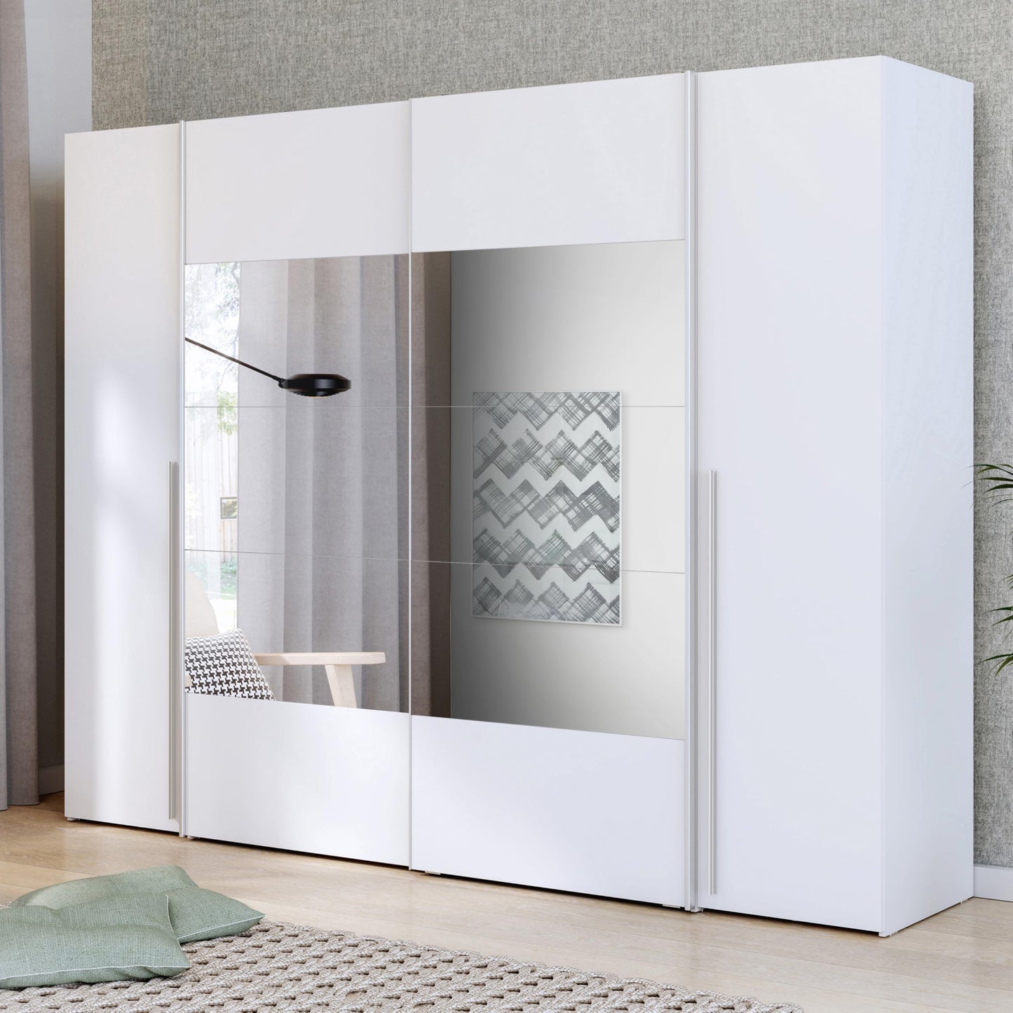Forte Jabim Kleiderschrank mit LED Beleuchtung – Schwebetürenschrank 4-türig 280 cm Schlafzimmer