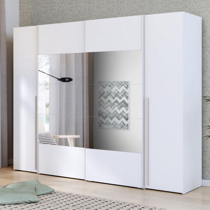 Forte Jabim Kleiderschrank mit LED Beleuchtung – Schwebetürenschrank 4-türig 280 cm Schlafzimmer