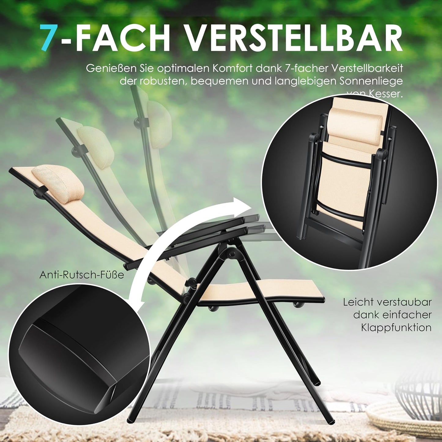 KESSER Gartenstuhl Hochlehner Set – Klappbarer Aluminium Gartenstuhl mit Armlehnen, 7-fach verstellbar, wetterfest & atmungsaktiv