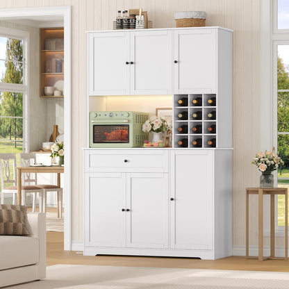 FirFurd Küchenschrank 180 cm mit LED, Steckdose & Weinregal, 100x39x180 cm
