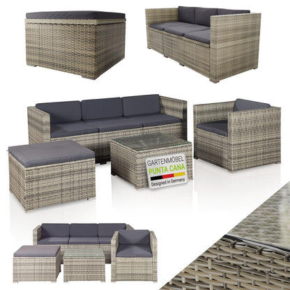 Juskys Polyrattan Lounge Punta Cana mit Sofa, Sessel & Tisch