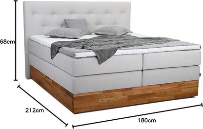 Belanoti Marbo Boxspringbett mit Bettkasten, 7-Zonen Taschenfederkern Matratze & Visco Topper, Massivholz Eiche, Polsterbett