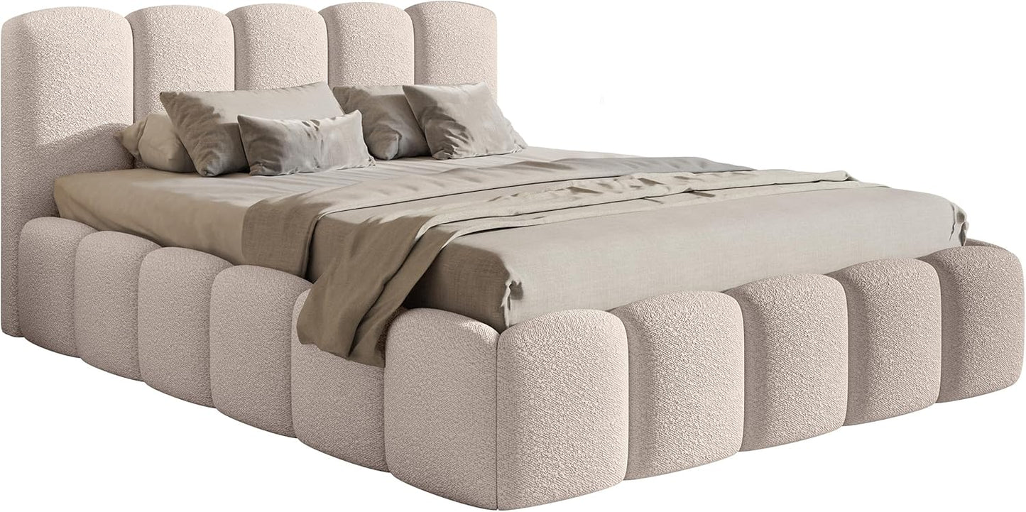 Selsey Polsterbett Cloudy II mit Bettkasten und Lattenrost – Metallrahmen, Bouclé Stoff, Modernes Schlafzimmerbett