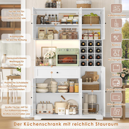 FirFurd Küchenschrank 180 cm mit LED, Steckdose & Weinregal, 100x39x180 cm