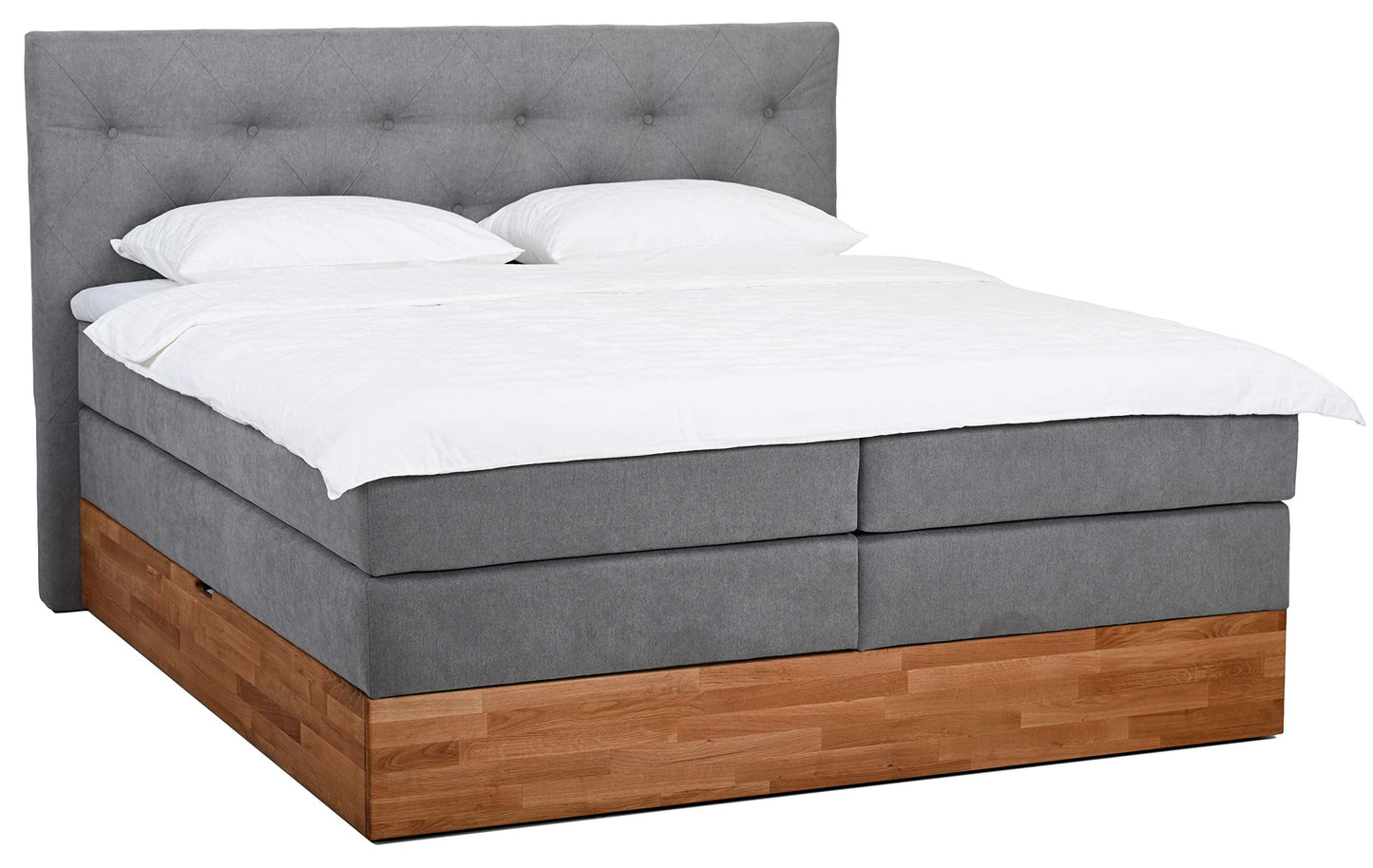 Belanoti Marbo Boxspringbett mit Bettkasten, 7-Zonen Taschenfederkern Matratze & Visco Topper, Massivholz Eiche, Polsterbett
