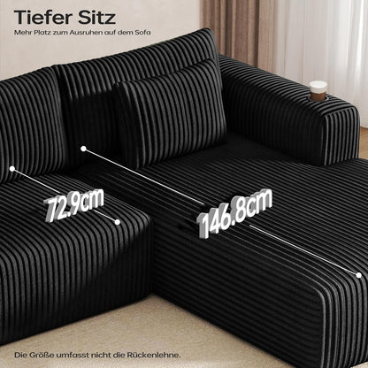 DURASPACE Cord Modulares L-Form Sofa mit Schlaffunktion, Memory-Schaum Cloud Couch mit tiefer Sitzfläche, Getränkehalter