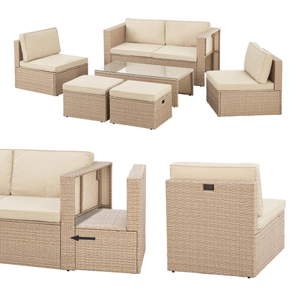 Juskys Polyrattan Gartenmöbel Set Salou mit Abdeckung, Outdoor Lounge für 6 Personen, wetterfest