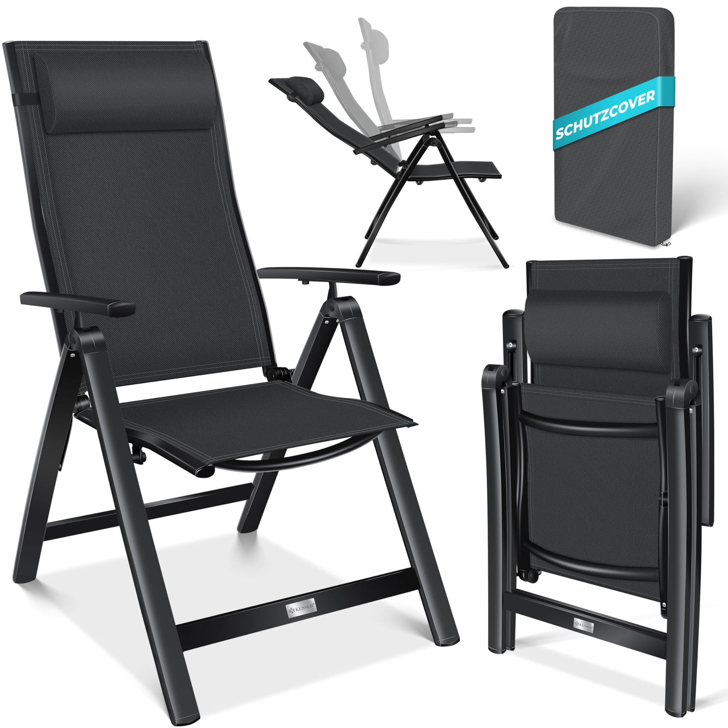 KESSER Gartenstuhl Hochlehner Set – Klappbarer Aluminium Gartenstuhl mit Armlehnen, 7-fach verstellbar, wetterfest & atmungsaktiv