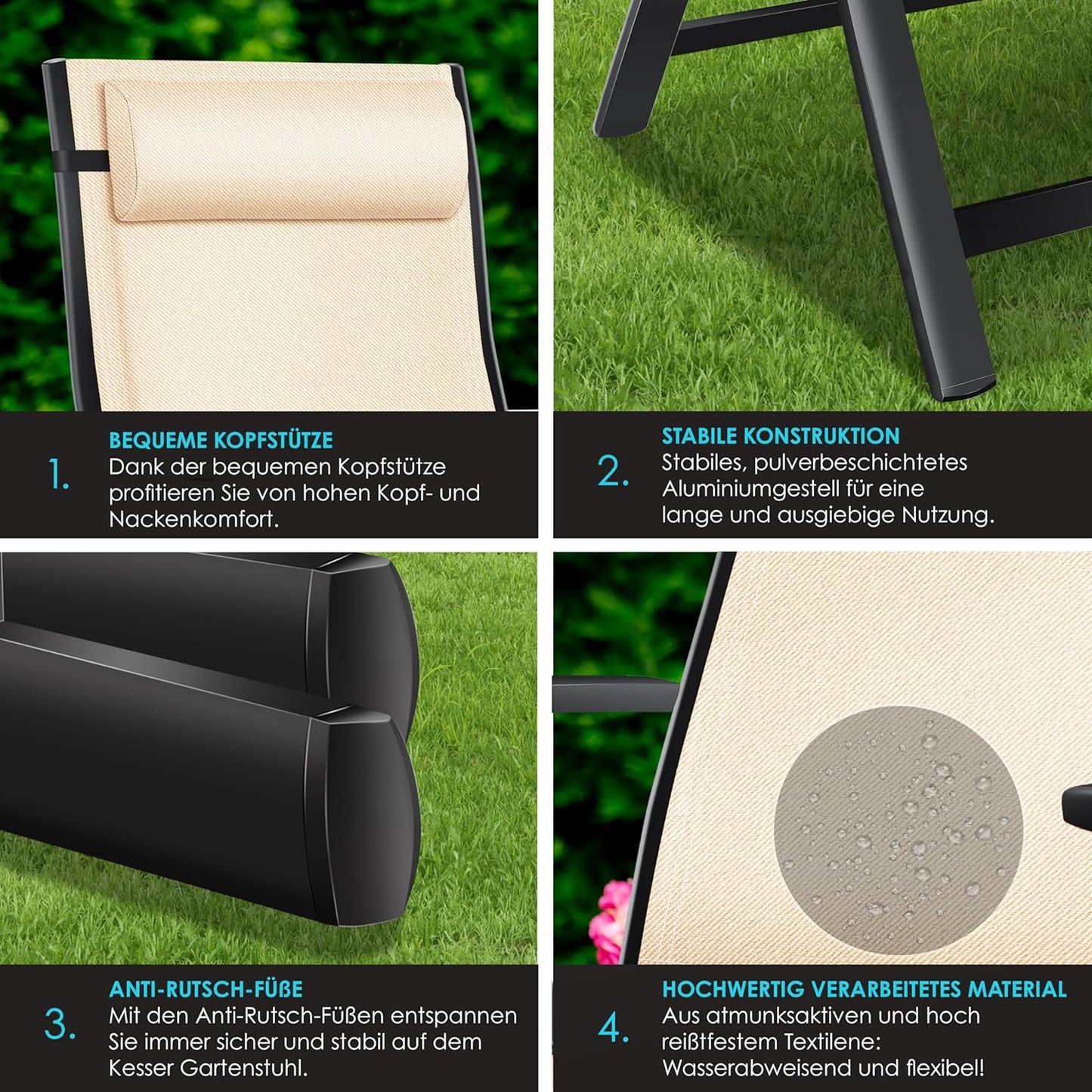 KESSER Gartenstuhl Hochlehner Set – Klappbarer Aluminium Gartenstuhl mit Armlehnen, 7-fach verstellbar, wetterfest & atmungsaktiv
