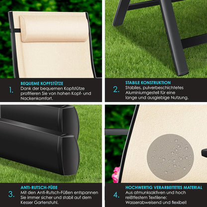 KESSER Gartenstuhl Hochlehner Set – Klappbarer Aluminium Gartenstuhl mit Armlehnen, 7-fach verstellbar, wetterfest & atmungsaktiv