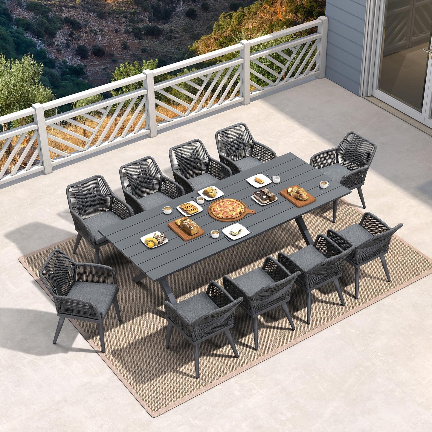 PURPLE LEAF Terrassenmöbel Set 11-tlg – Aluminium Gartenmöbel Lounge mit Esstisch & 10 Gartenstühlen, Wetterfest Balkon- & Gartenmöbel