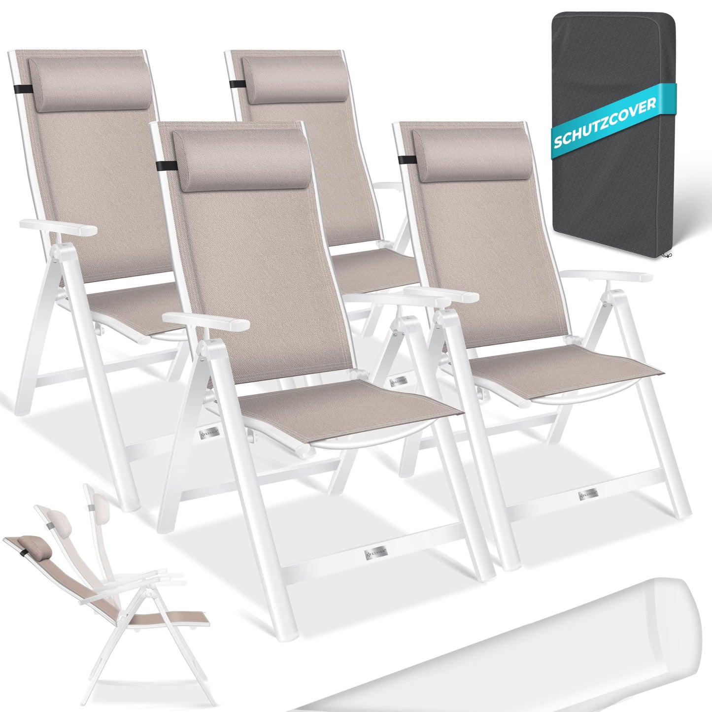 KESSER Gartenstuhl Hochlehner Set – Klappbarer Aluminium Gartenstuhl mit Armlehnen, 7-fach verstellbar, wetterfest & atmungsaktiv