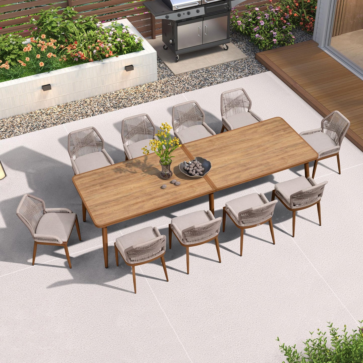 PURPLE LEAF Terrassenmöbel Set 11-tlg – Aluminium Gartenmöbel Lounge mit Esstisch & 10 Gartenstühlen, Wetterfest Balkon- & Gartenmöbel