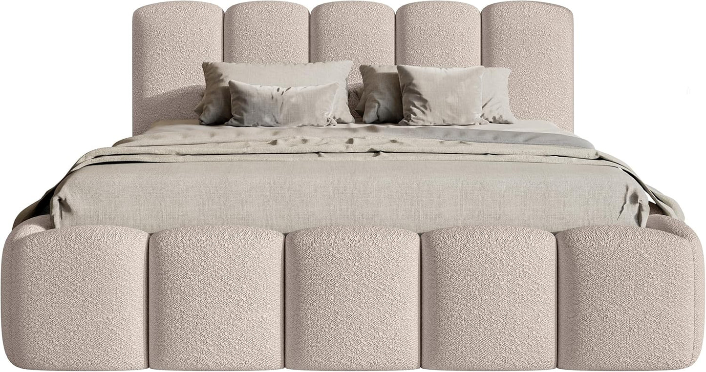 Selsey Polsterbett Cloudy II mit Bettkasten und Lattenrost – Metallrahmen, Bouclé Stoff, Modernes Schlafzimmerbett