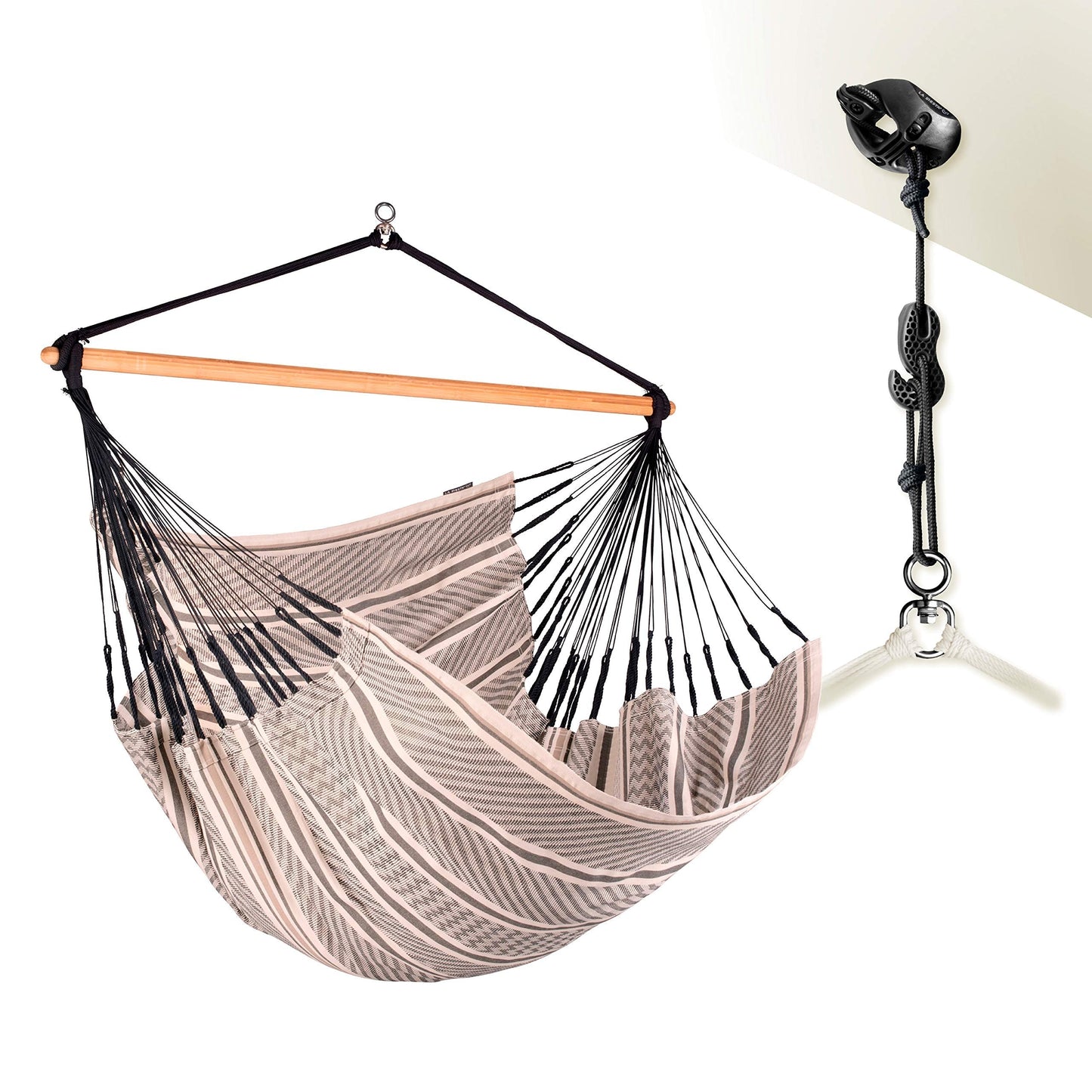 La Siesta Habana Hängesessel Kingsize aus Bio-Baumwolle mit Bambus Spreizstab & 360° Drehgelenk – Premium Hängestuhl für Garten, Balkon & Wohnzimmer