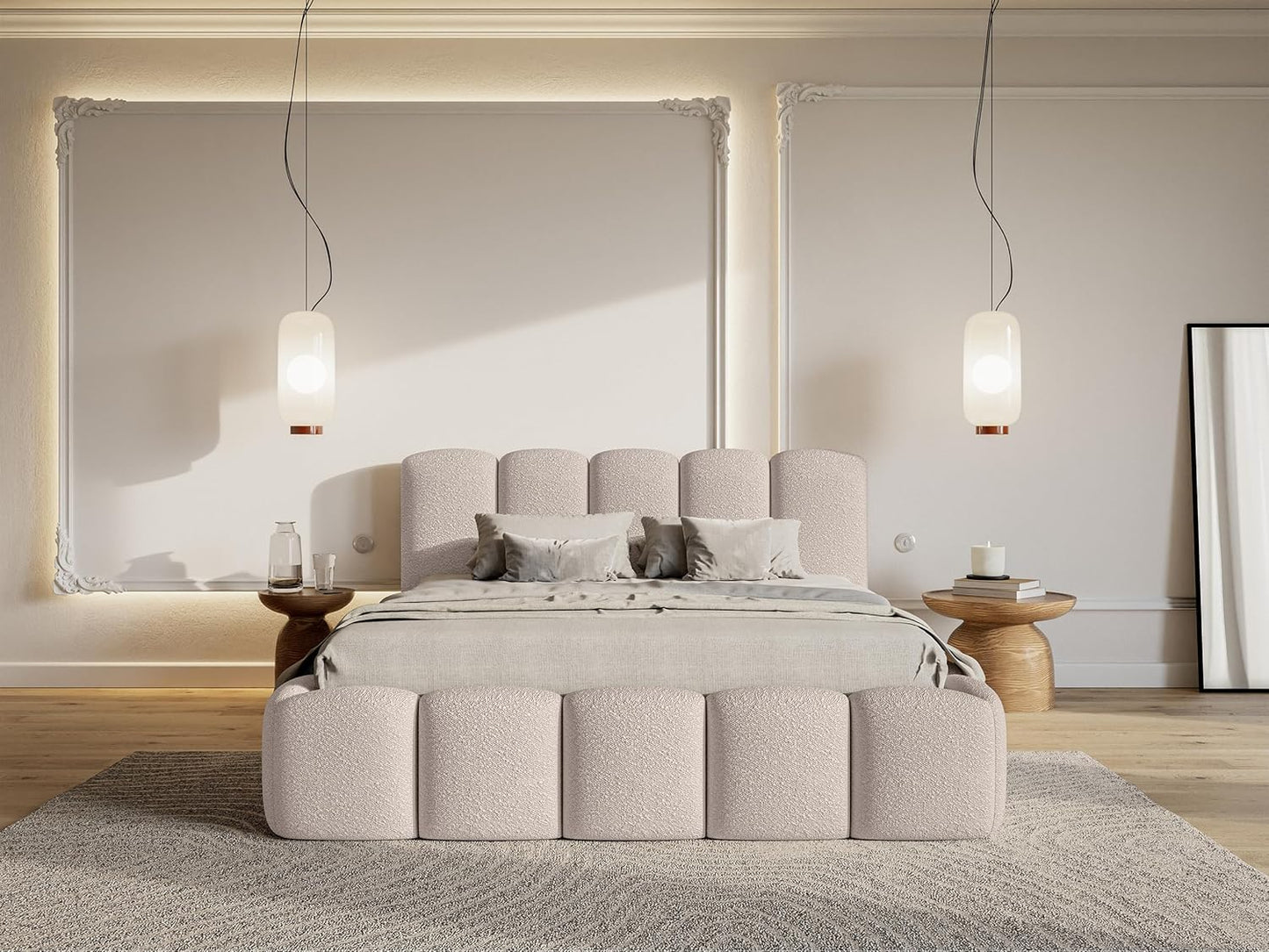 Selsey Polsterbett Cloudy II mit Bettkasten und Lattenrost – Metallrahmen, Bouclé Stoff, Modernes Schlafzimmerbett
