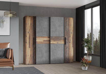 Forte Kalixtus Kleiderschrank mit Schwebetüren – Moderner 4-türiger Kleiderschrank aus Holzwerkstoff mit Kleiderstange & Einlegeböden