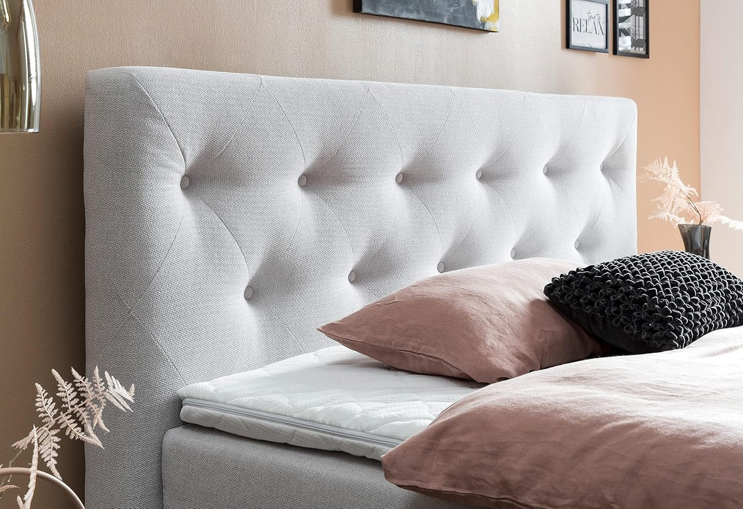 Belanoti Marbo Boxspringbett mit Bettkasten, 7-Zonen Taschenfederkern Matratze & Visco Topper, Massivholz Eiche, Polsterbett