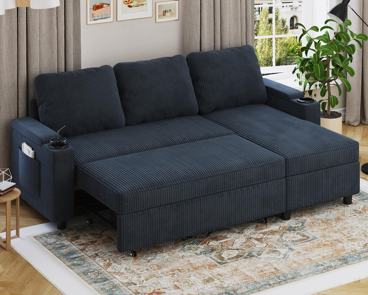 Devoko Ecksofa mit Schlaffunktion L-Form Schlafsofa mit Bettkasten Velours 3-Sitzer