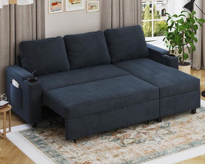 Devoko Ecksofa mit Schlaffunktion L-Form Schlafsofa mit Bettkasten Velours 3-Sitzer