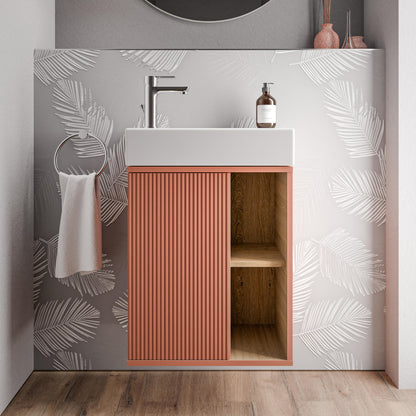 BERNSTEIN Beldivo Badmöbel Set mit Waschbecken – Wandhängender Waschtischunterschrank mit Keramikbecken, Push-Open & Soft-Close, MDF