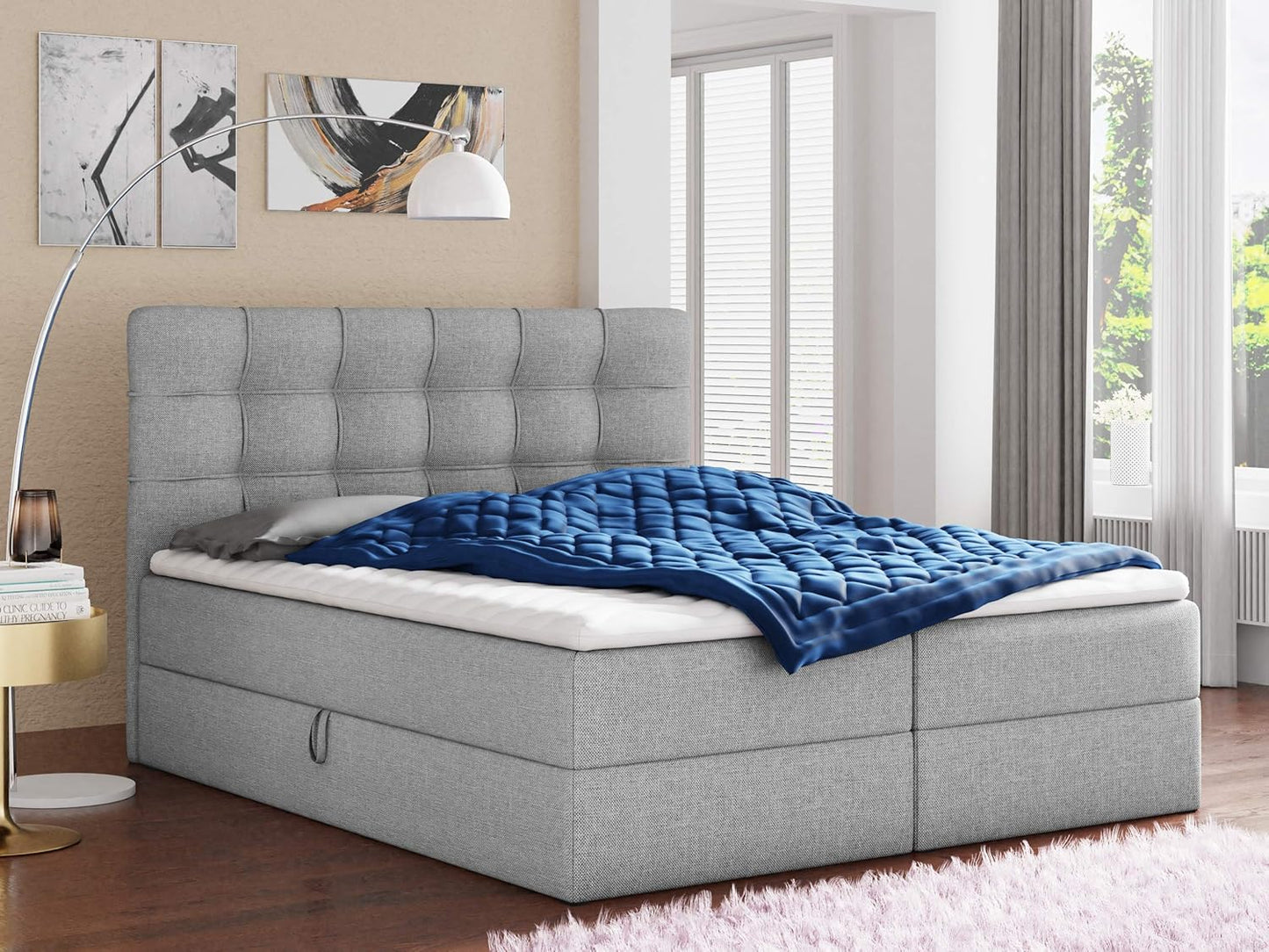 Sofnet Best Boxspringbett mit 2 Bettkästen, Bonellfederkern Matratze & Topper, Polsterbett mit Stauraum, Modernes Bettgestell Schlafzimmer