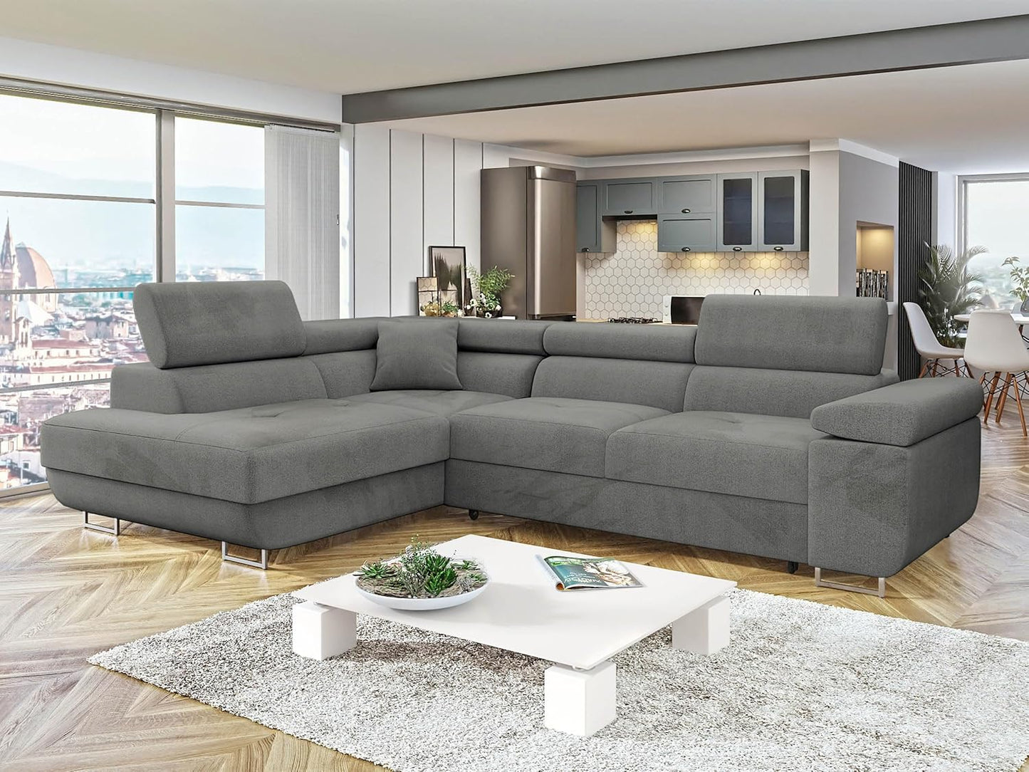 Mirjan24 Torezio Ecksofa mit Schlaffunktion & Bettkasten – L-Form Wohnlandschaft mit verstellbaren Kopfstützen, Schlafsofa für Wohnzimmer