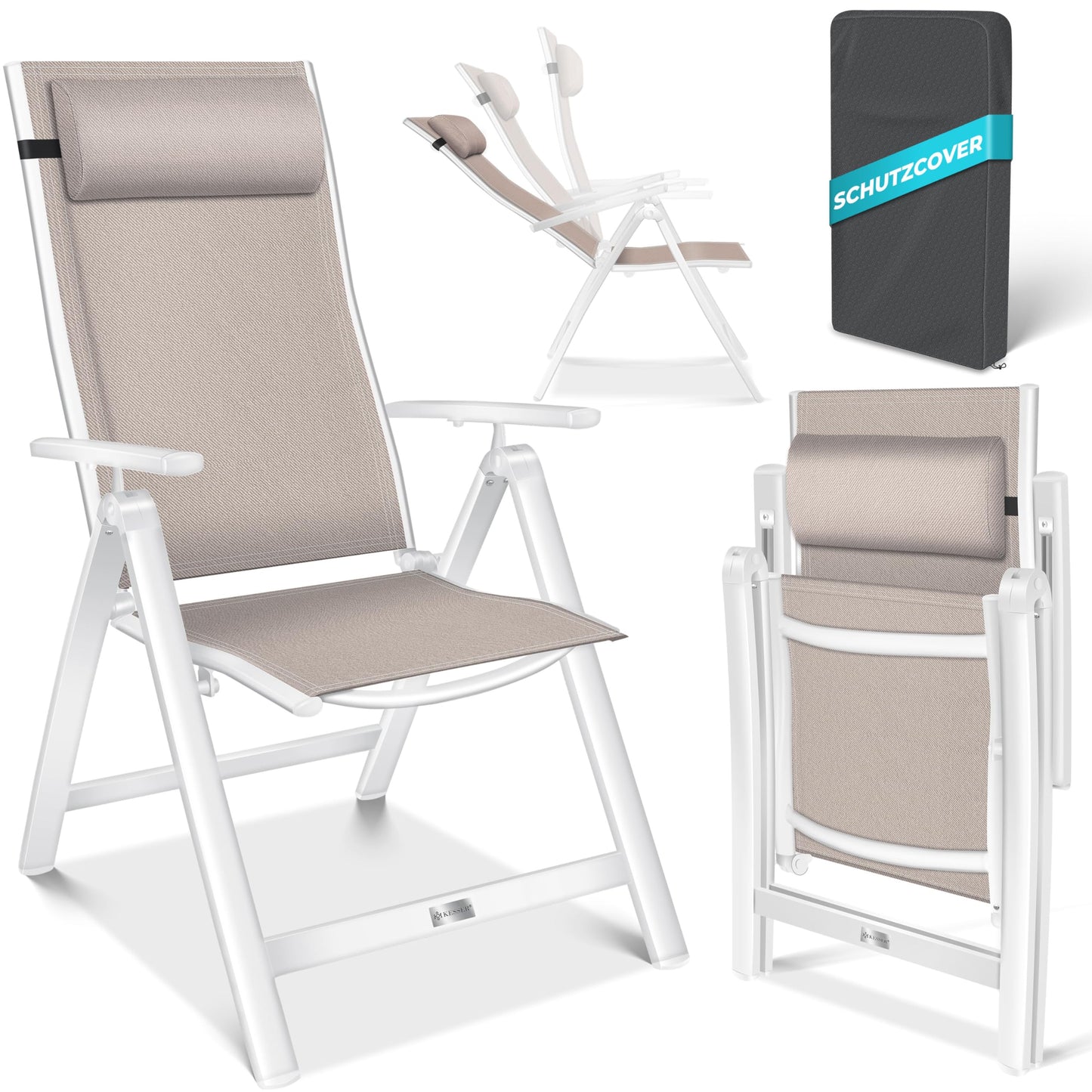 KESSER Gartenstuhl Hochlehner Set – Klappbarer Aluminium Gartenstuhl mit Armlehnen, 7-fach verstellbar, wetterfest & atmungsaktiv
