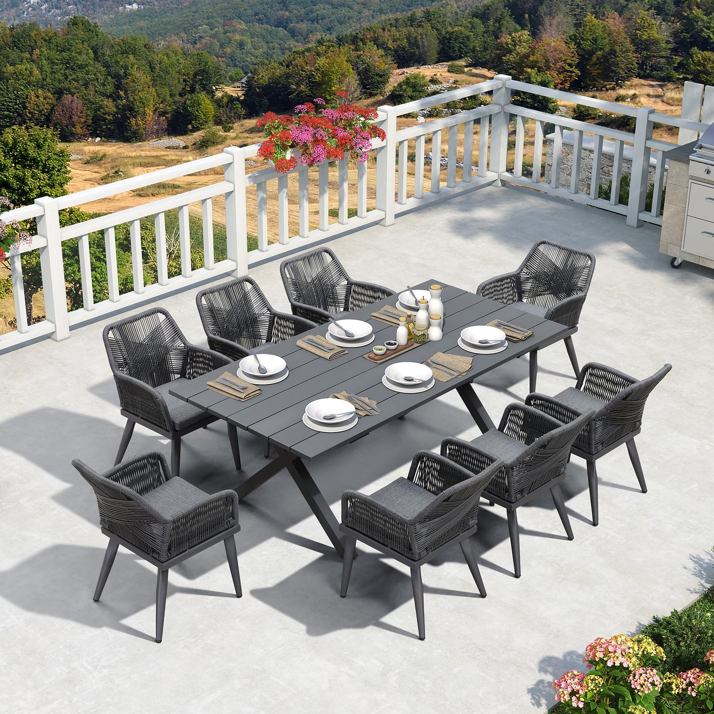 PURPLE LEAF Terrassenmöbel Set 11-tlg – Aluminium Gartenmöbel Lounge mit Esstisch & 10 Gartenstühlen, Wetterfest Balkon- & Gartenmöbel