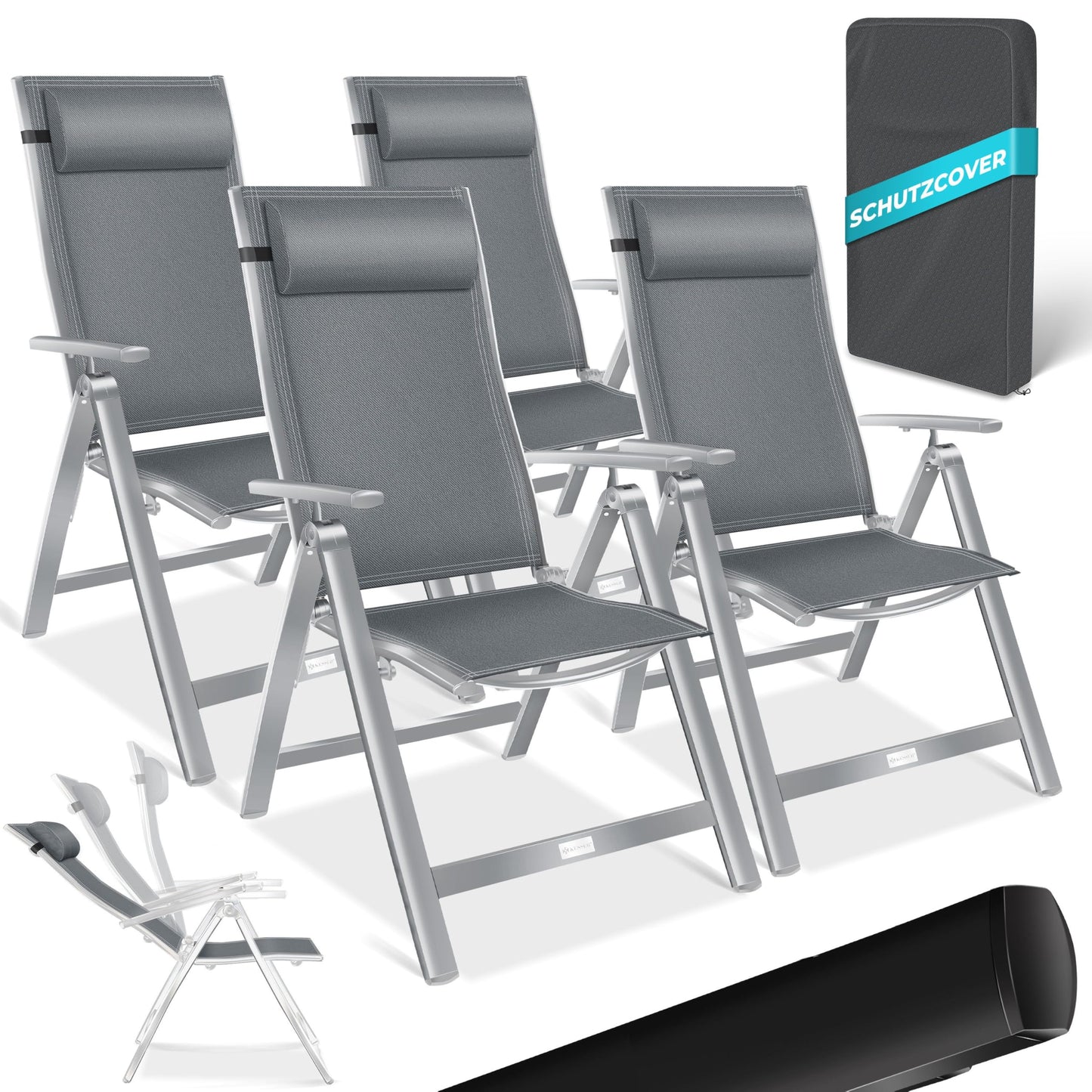KESSER Gartenstuhl Hochlehner Set – Klappbarer Aluminium Gartenstuhl mit Armlehnen, 7-fach verstellbar, wetterfest & atmungsaktiv