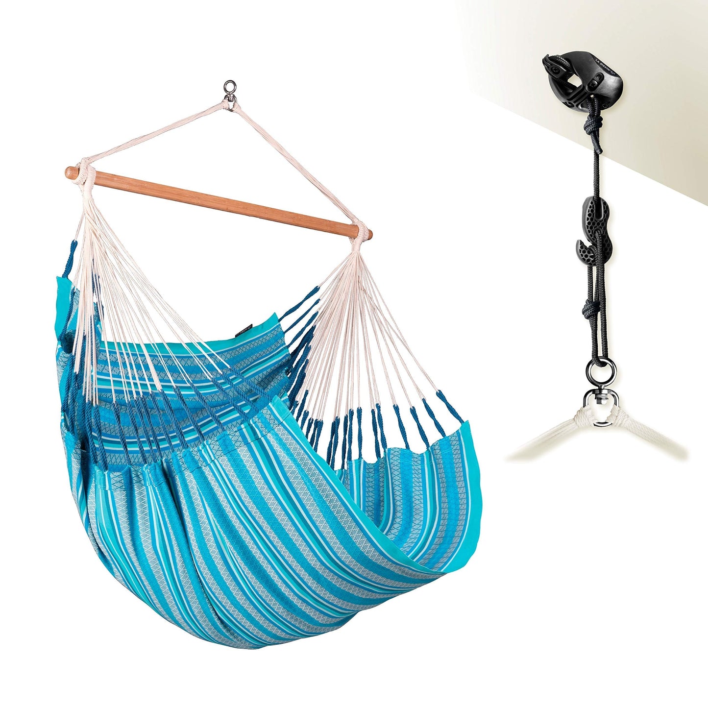 La Siesta Habana Hängesessel Kingsize aus Bio-Baumwolle mit Bambus Spreizstab & 360° Drehgelenk – Premium Hängestuhl für Garten, Balkon & Wohnzimmer